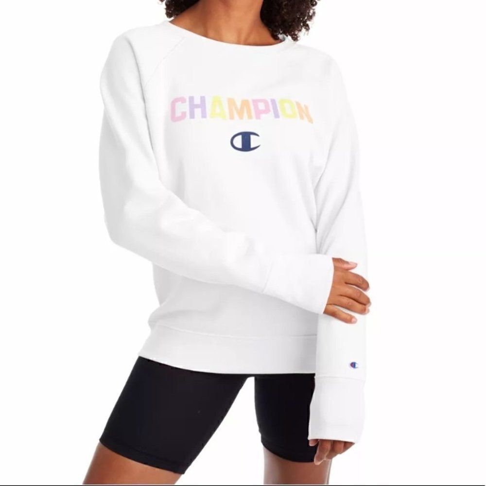 Champion Logo Power blend Crewneck Pastel White 2X